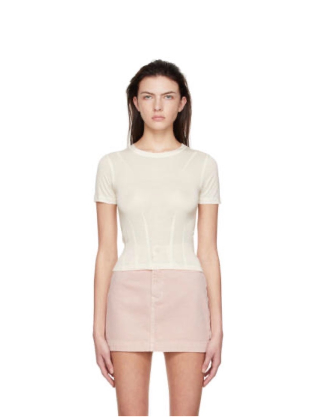 KSUBI Cream Short-Sleeve Darted Slim Sheer Tee